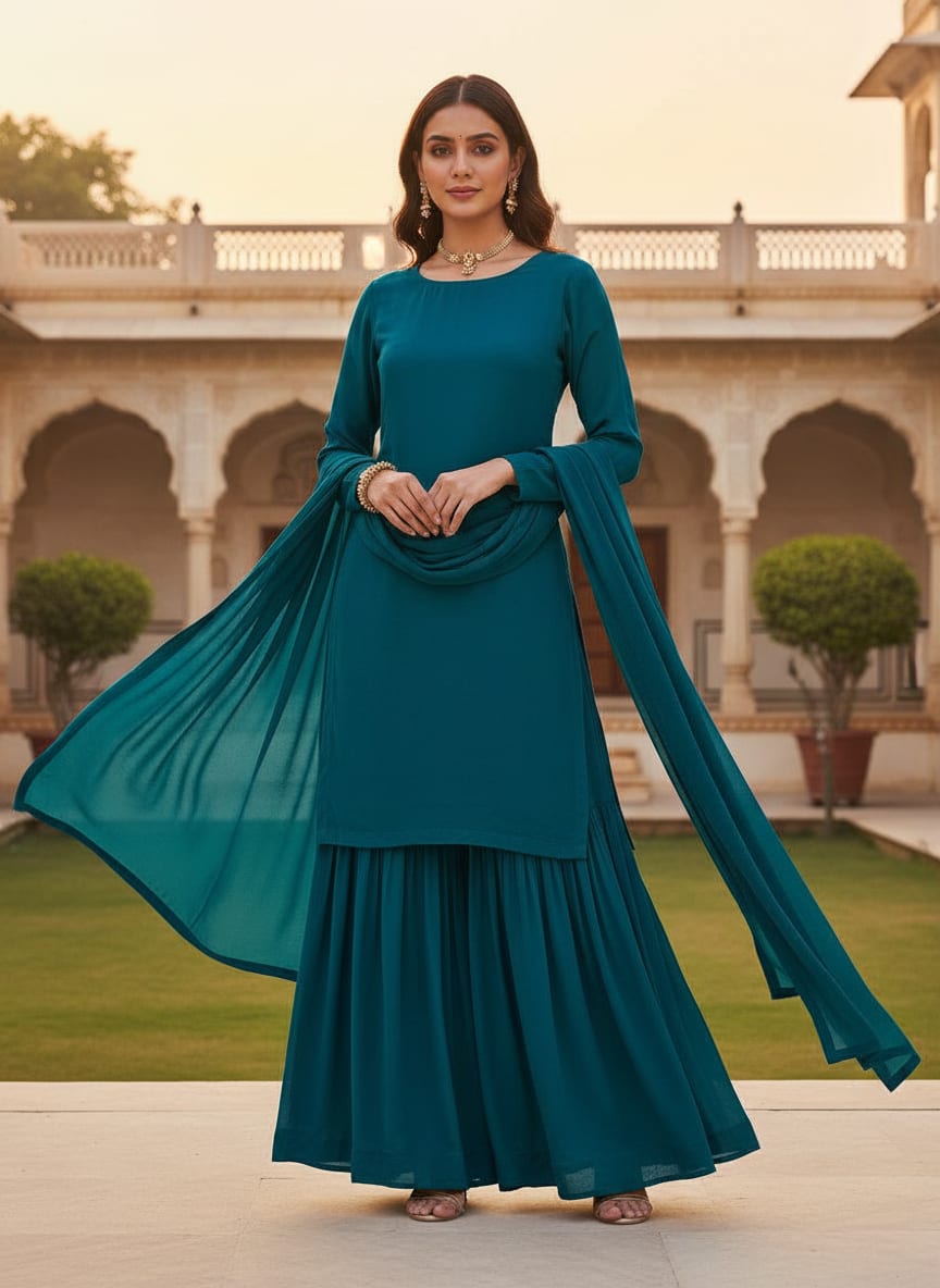 Blue Plain Georgette Solid Fabric