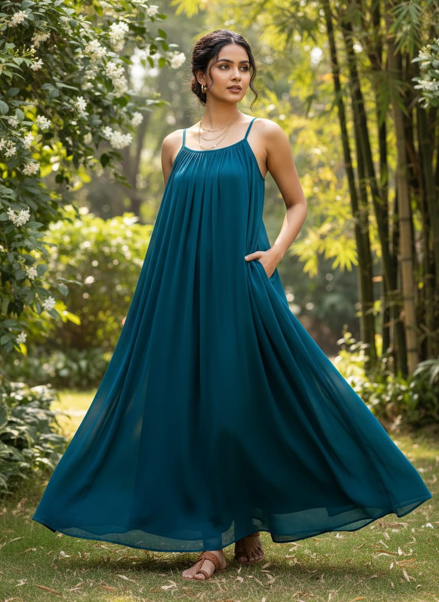 Blue Plain Georgette Solid Fabric