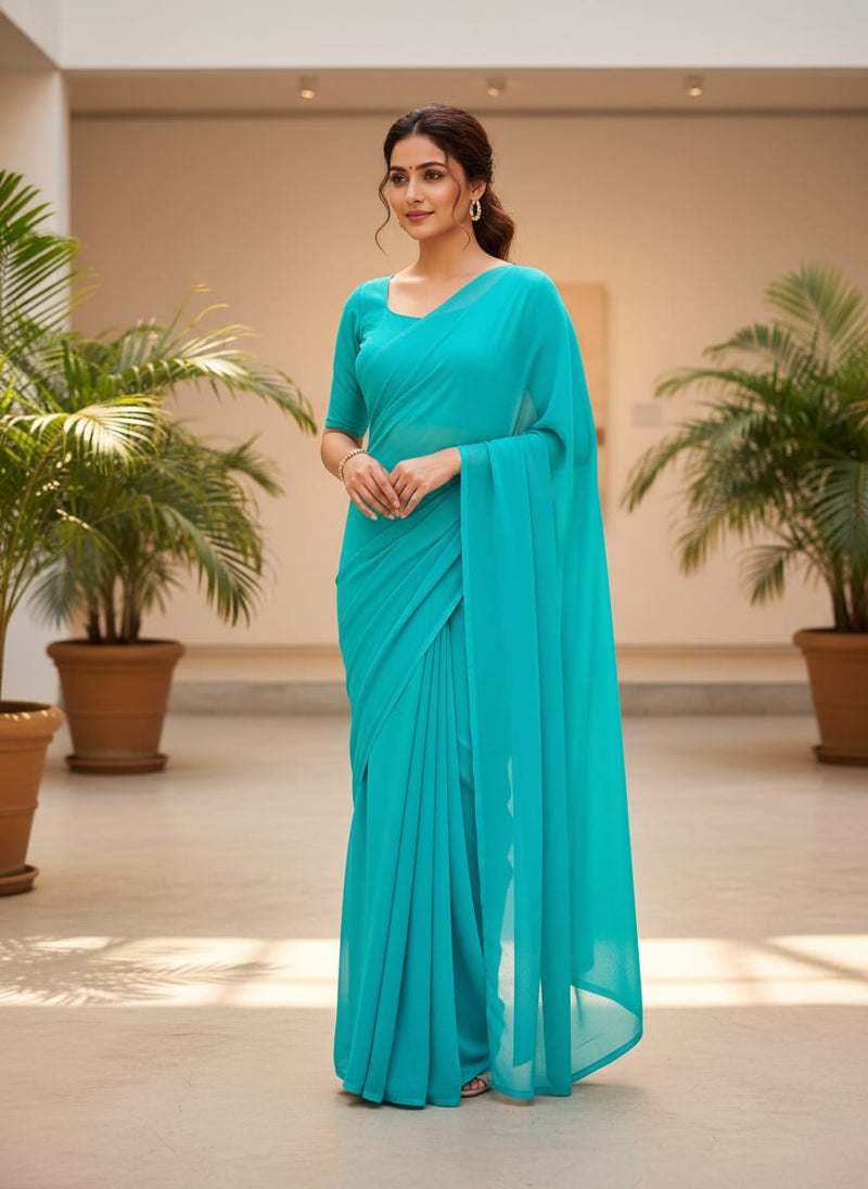 Blue Plain Georgette Solid Fabric