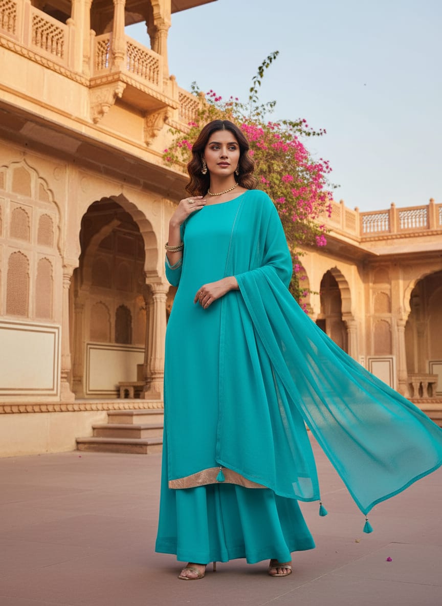 Blue Plain Georgette Solid Fabric