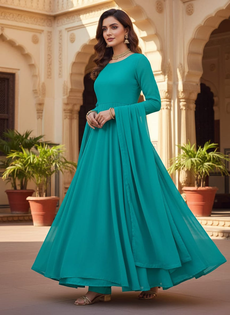 Blue Plain Georgette Solid Fabric