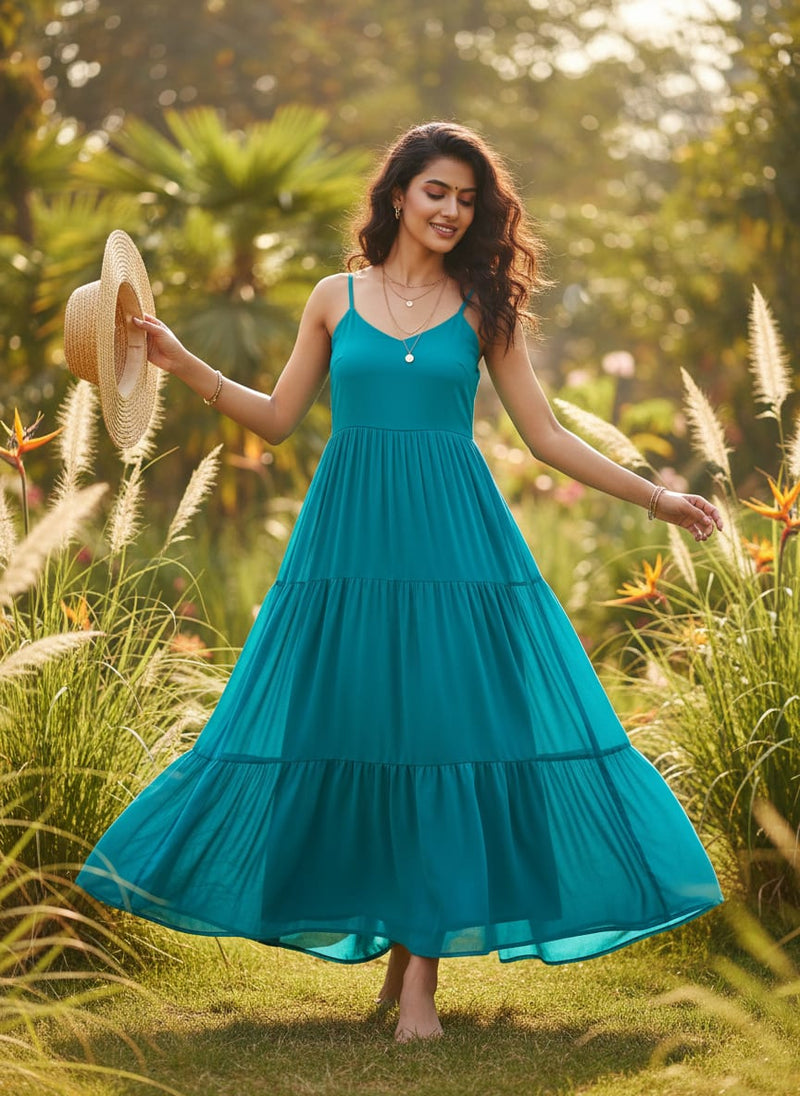 Blue Plain Georgette Solid Fabric