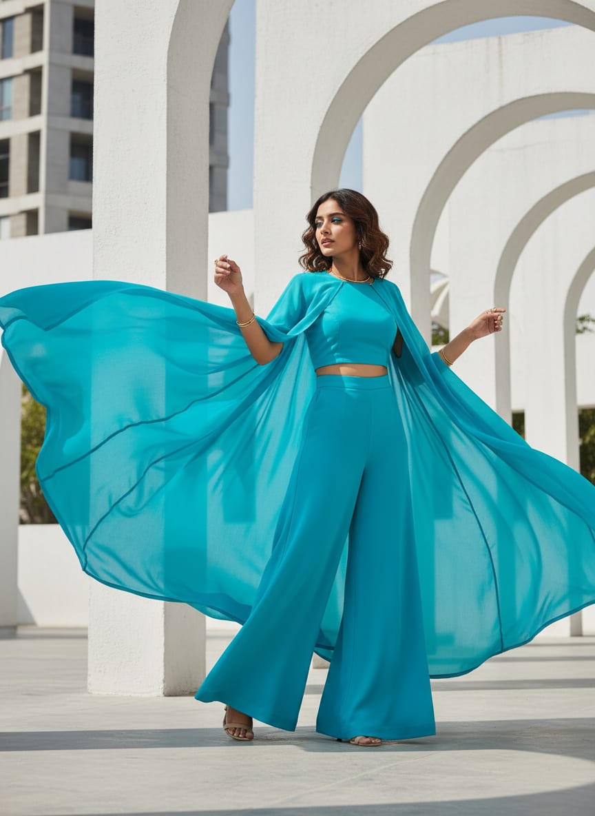Blue Plain Georgette Solid Fabric
