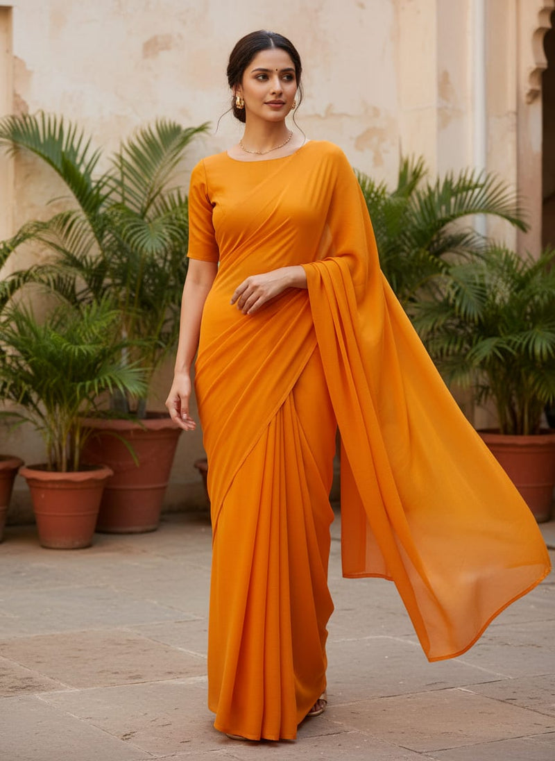Orange Plain Georgette Solid Fabric