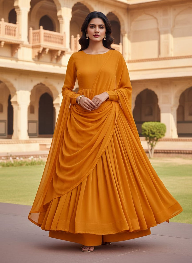 Orange Plain Georgette Solid Fabric