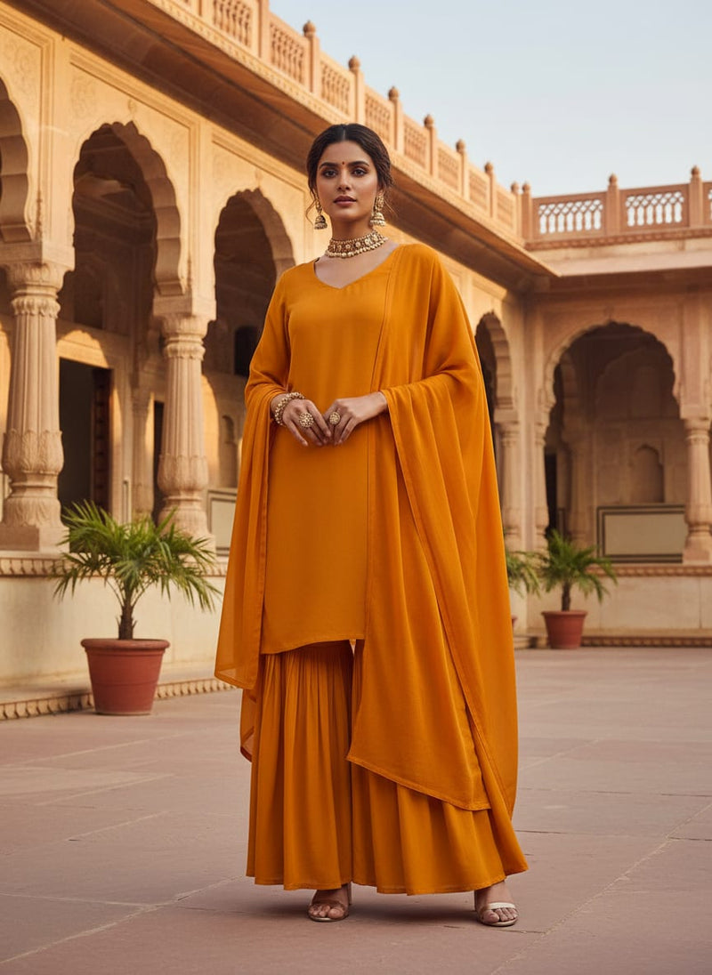 Orange Plain Georgette Solid Fabric