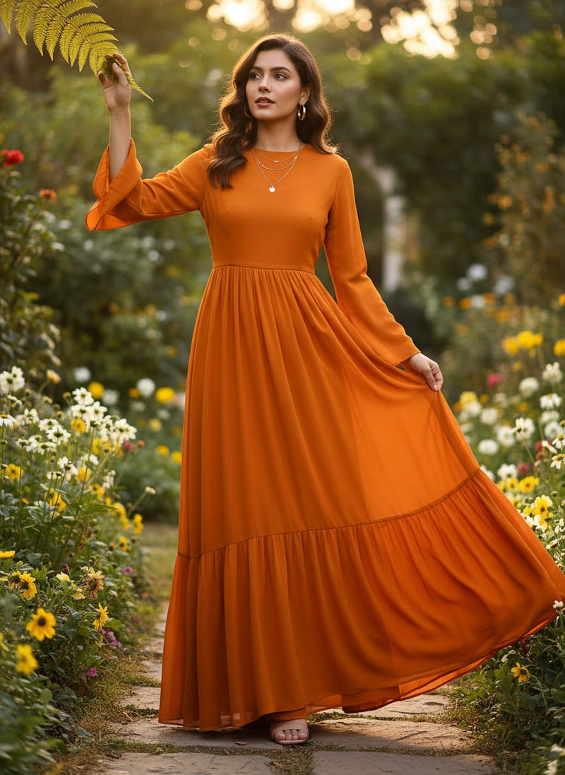 Orange Plain Georgette Solid Fabric
