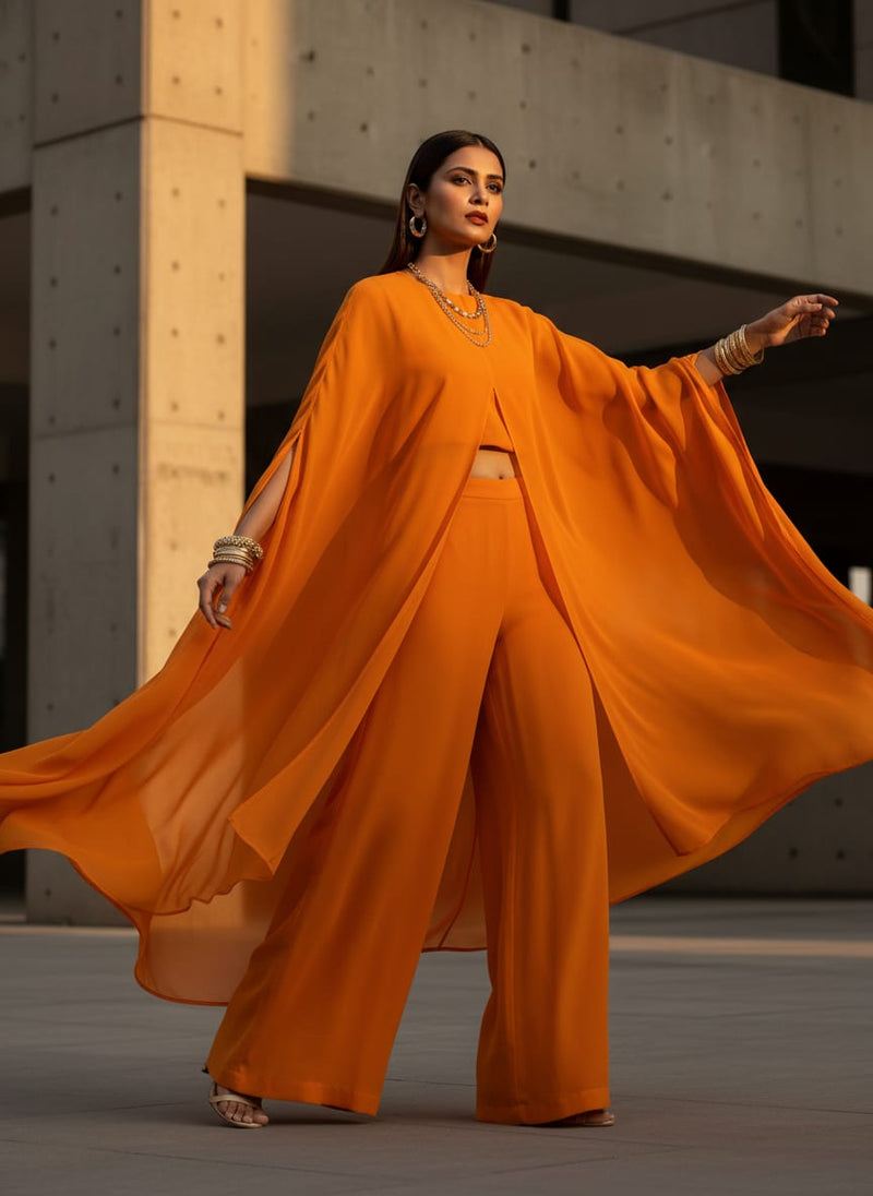 Orange Plain Georgette Solid Fabric