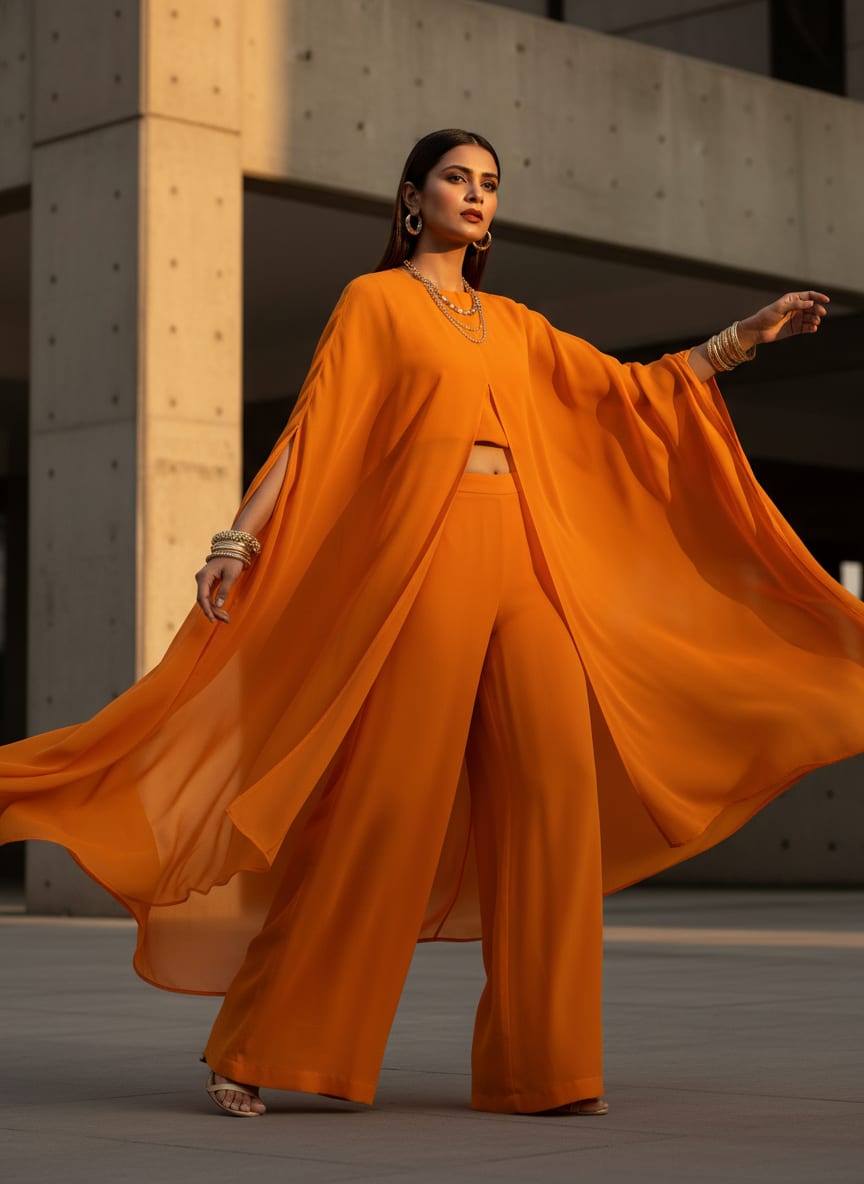 Orange Plain Georgette Solid Fabric