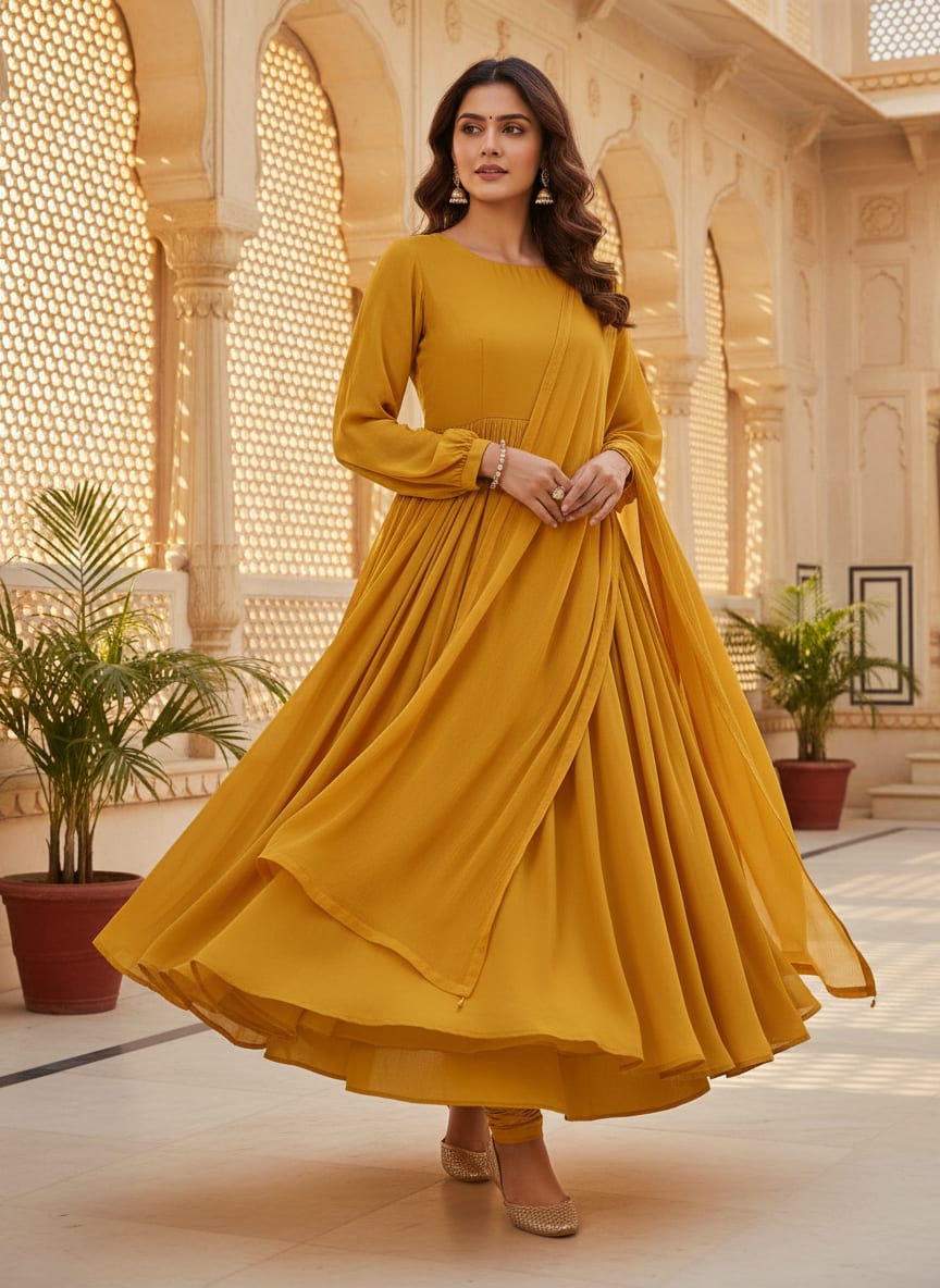 Yellow Plain Georgette Solid Fabric