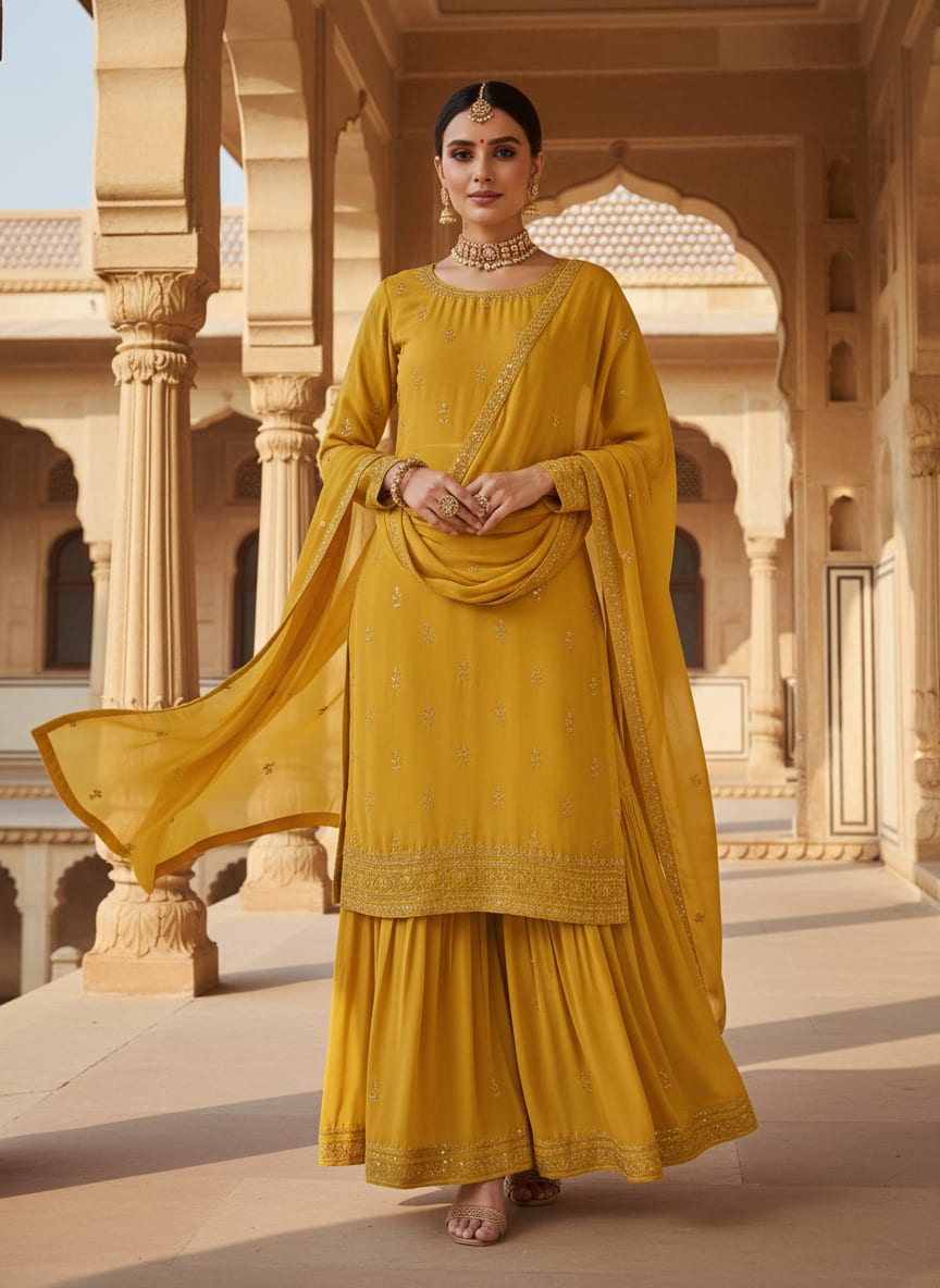 Yellow Plain Georgette Solid Fabric