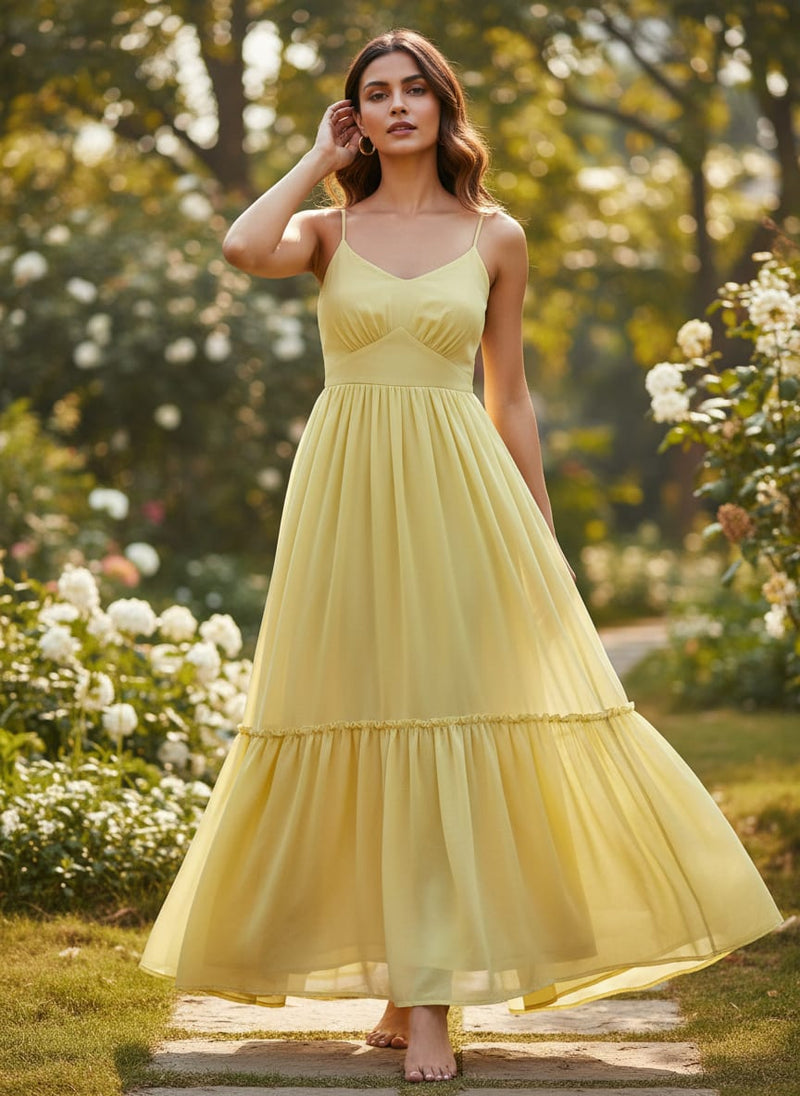 Lemon Yellow Plain Georgette Solid Fabric