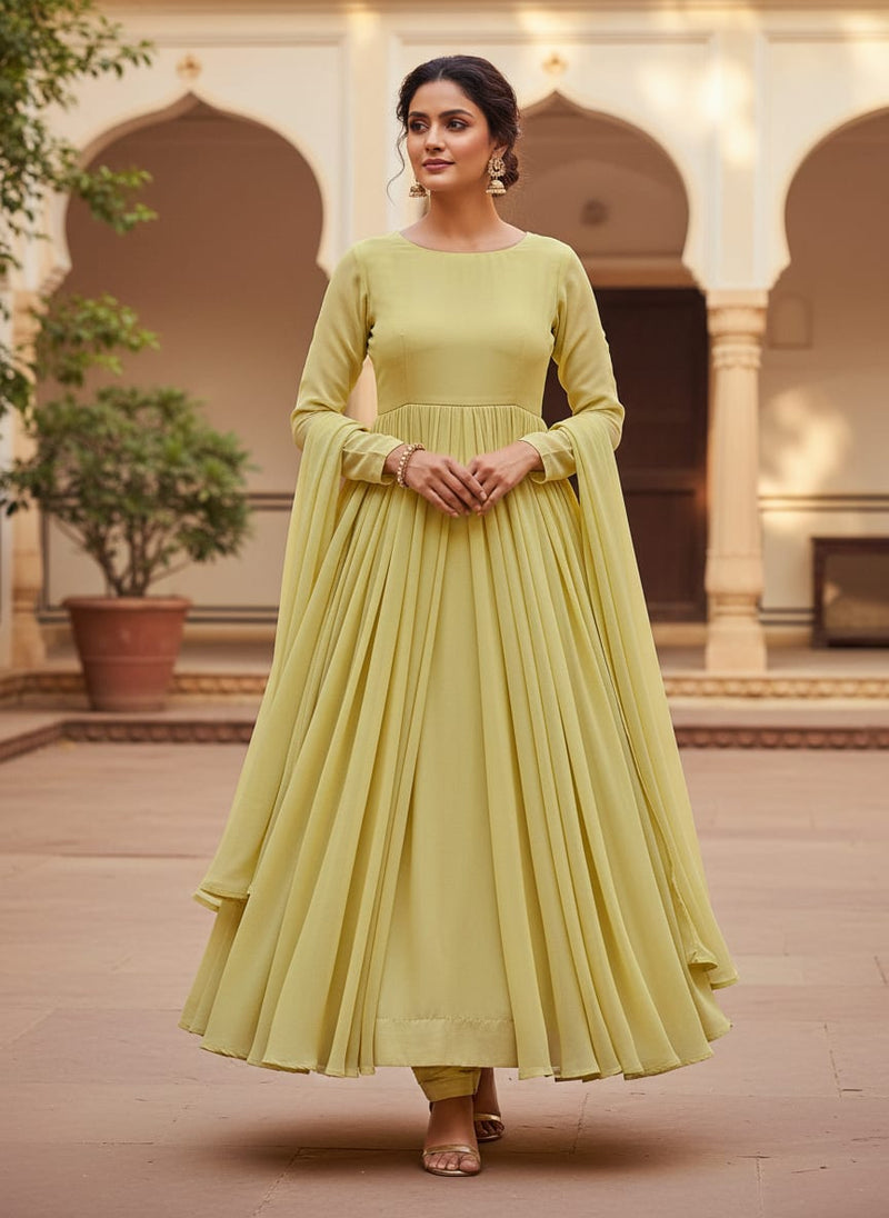 Lemon Yellow Plain Georgette Solid Fabric