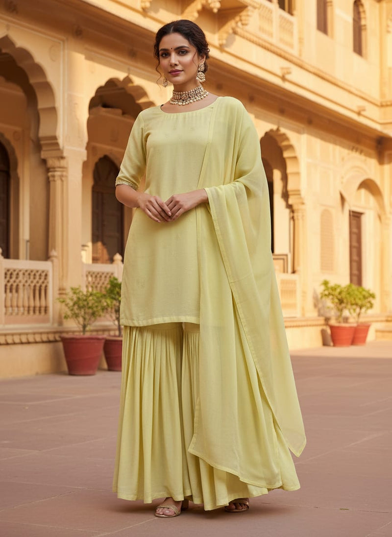 Lemon Yellow Plain Georgette Solid Fabric