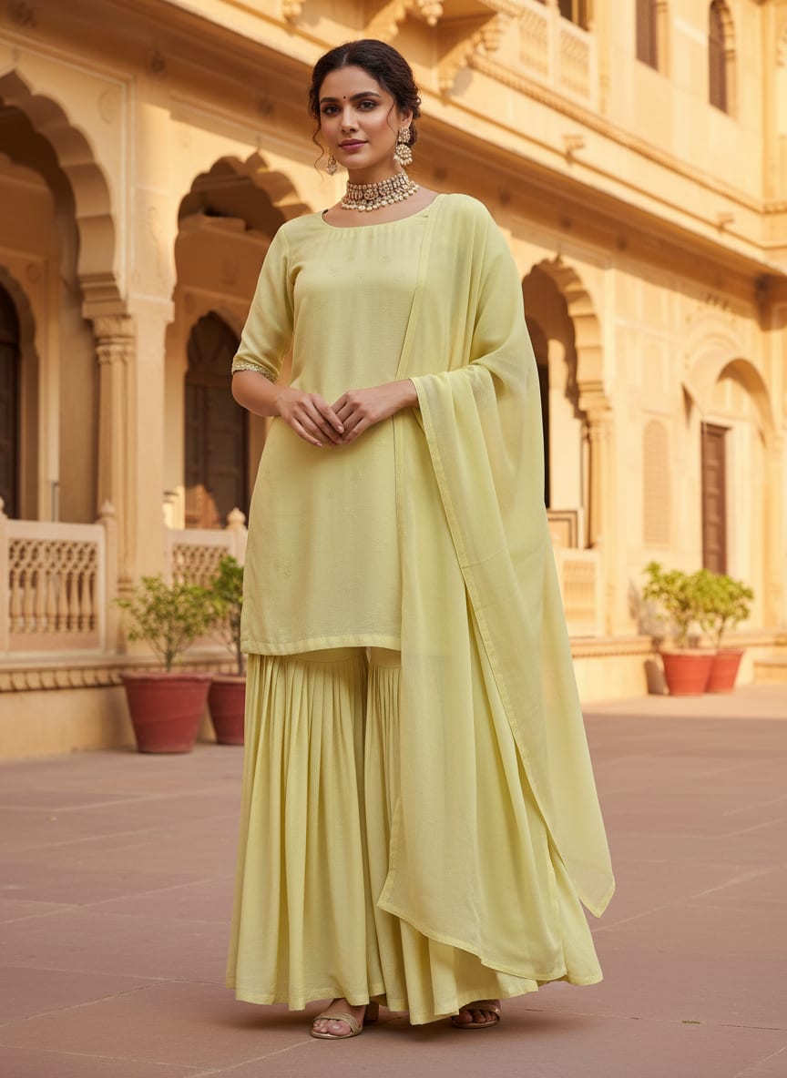 Lemon Yellow Plain Georgette Solid Fabric