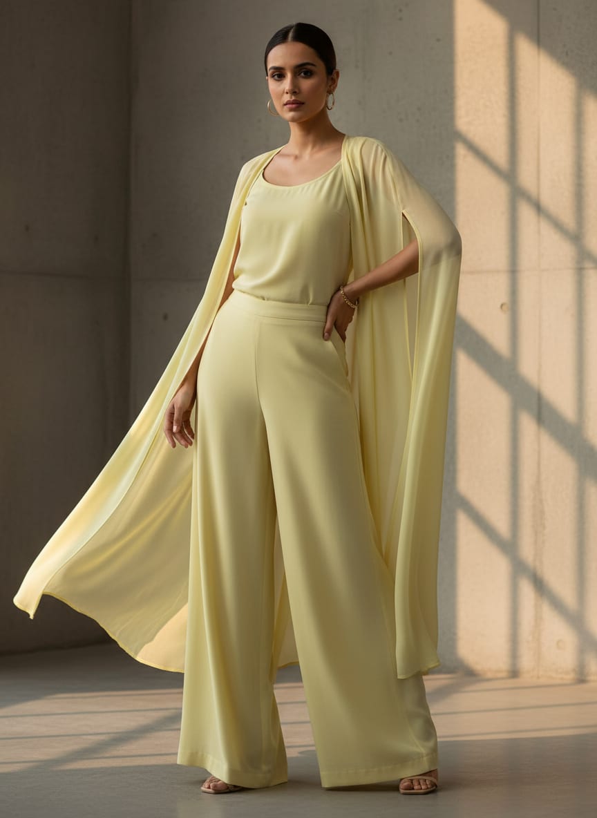 Lemon Yellow Plain Georgette Solid Fabric