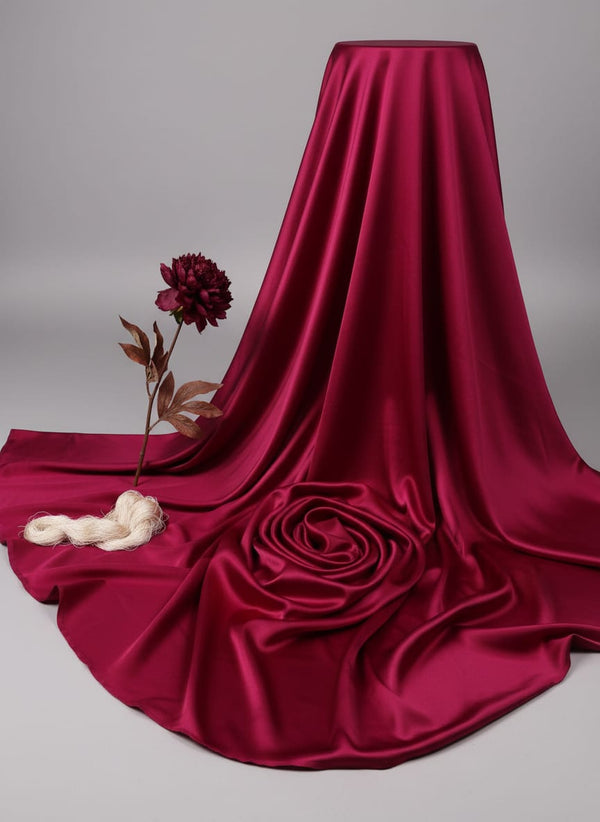 Maroon Plain Japan Satin Solid Fabric - Fabric Editorial Studio Flatlay Lookbook - PLJS-0-FVS2022685-110