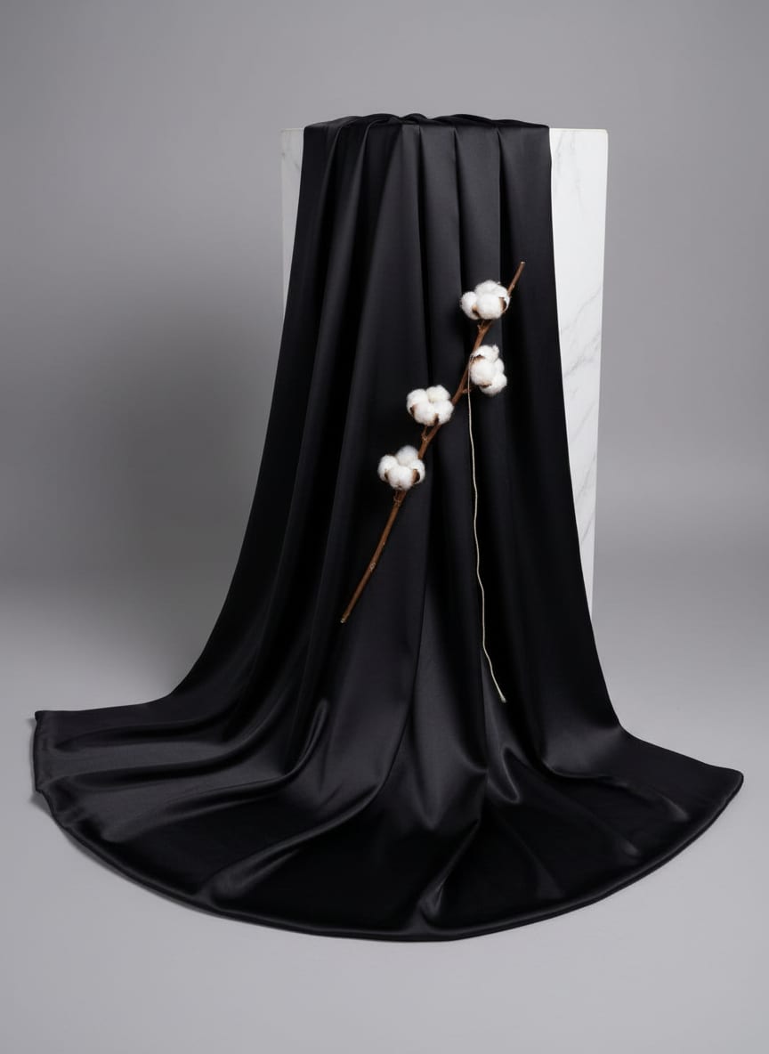 Black Plain Japan Satin Solid Fabric