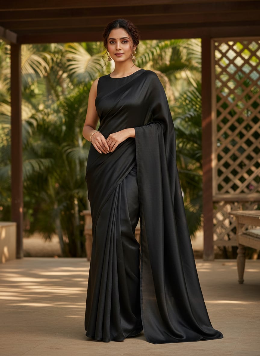 Black Plain Japan Satin Solid Fabric