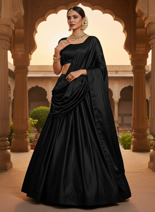 Black Plain Japan Satin Solid Fabric - Lehenga Choli Lookbook - PLJS-0-FVS2022686-110 - alternate view