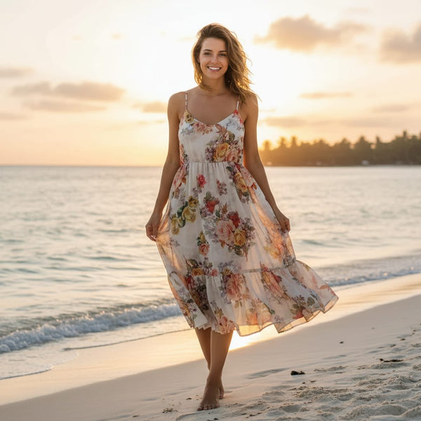 Classy white floral digital printed fabric from FAB VOGUE Studio - alternate view