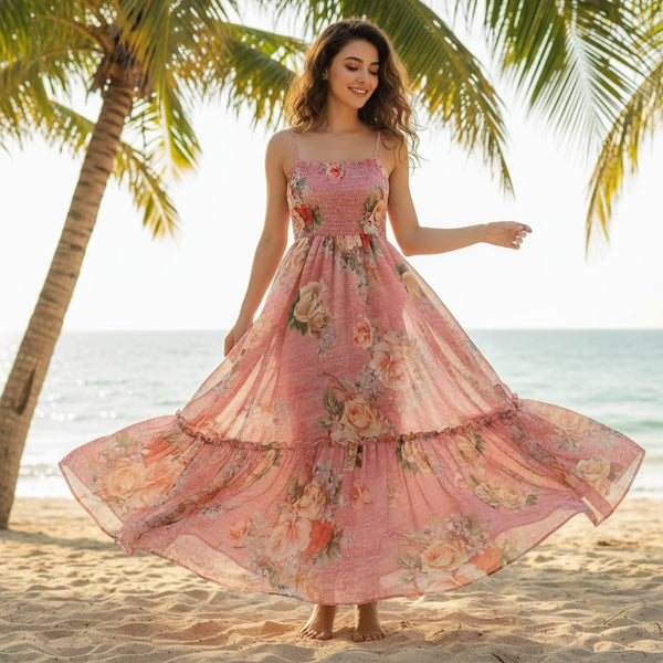 Gorgeous floral print digital printed fabric in weightless fabric from FAB VOGUE Studio - alternate view