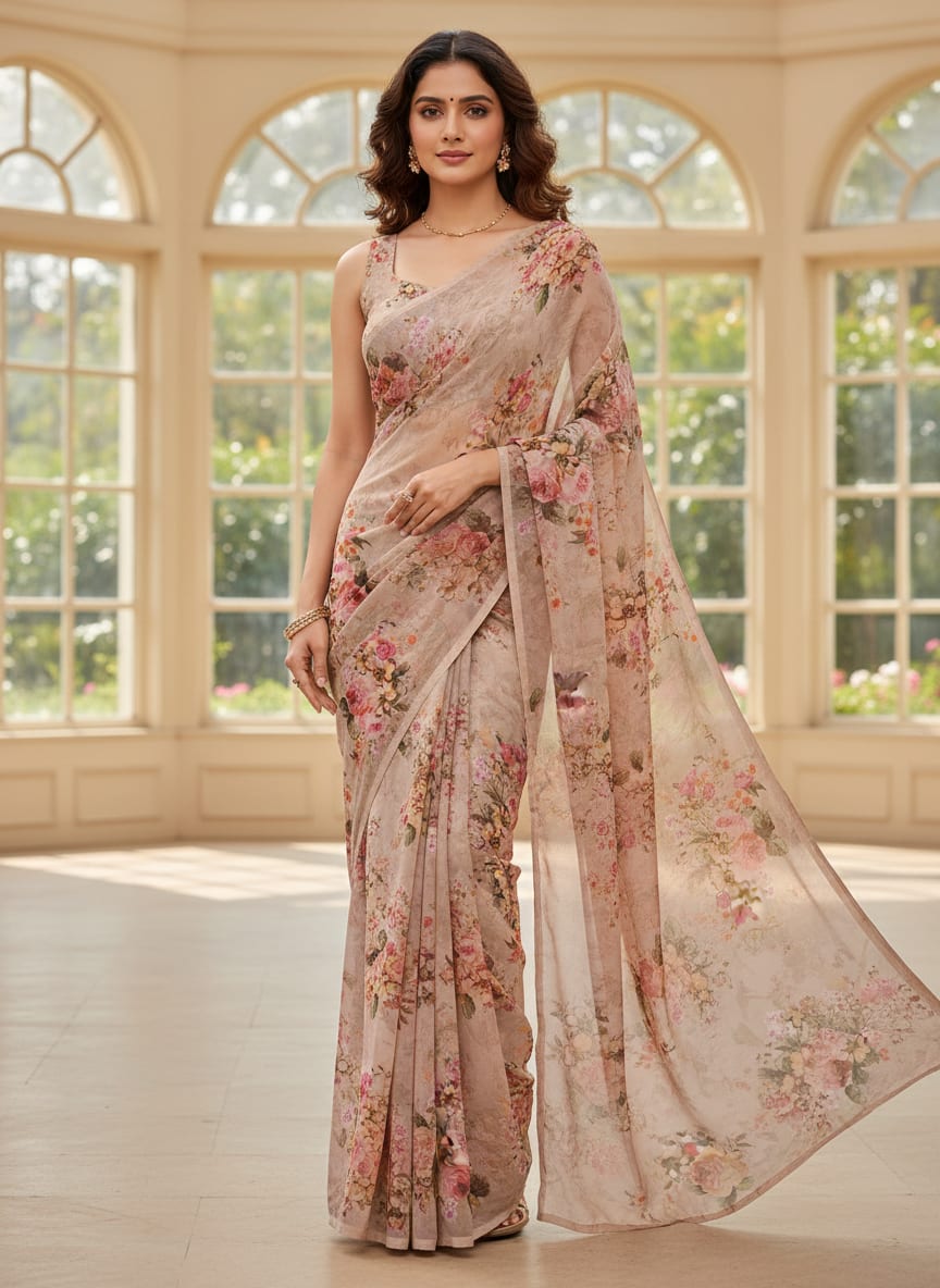 Classy floral digital printed weightless fabric by FAB VOGUE Studio