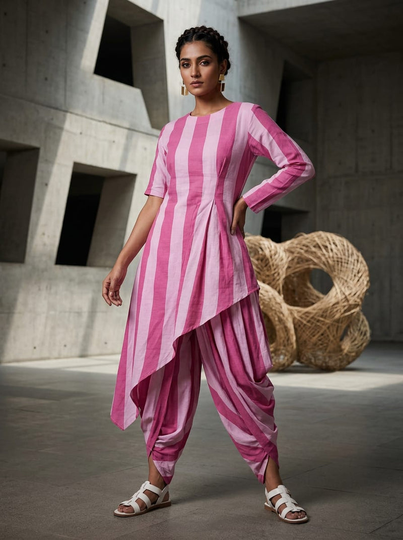 Pink and White Striped Pattern Cotton Digital Printed Fabric