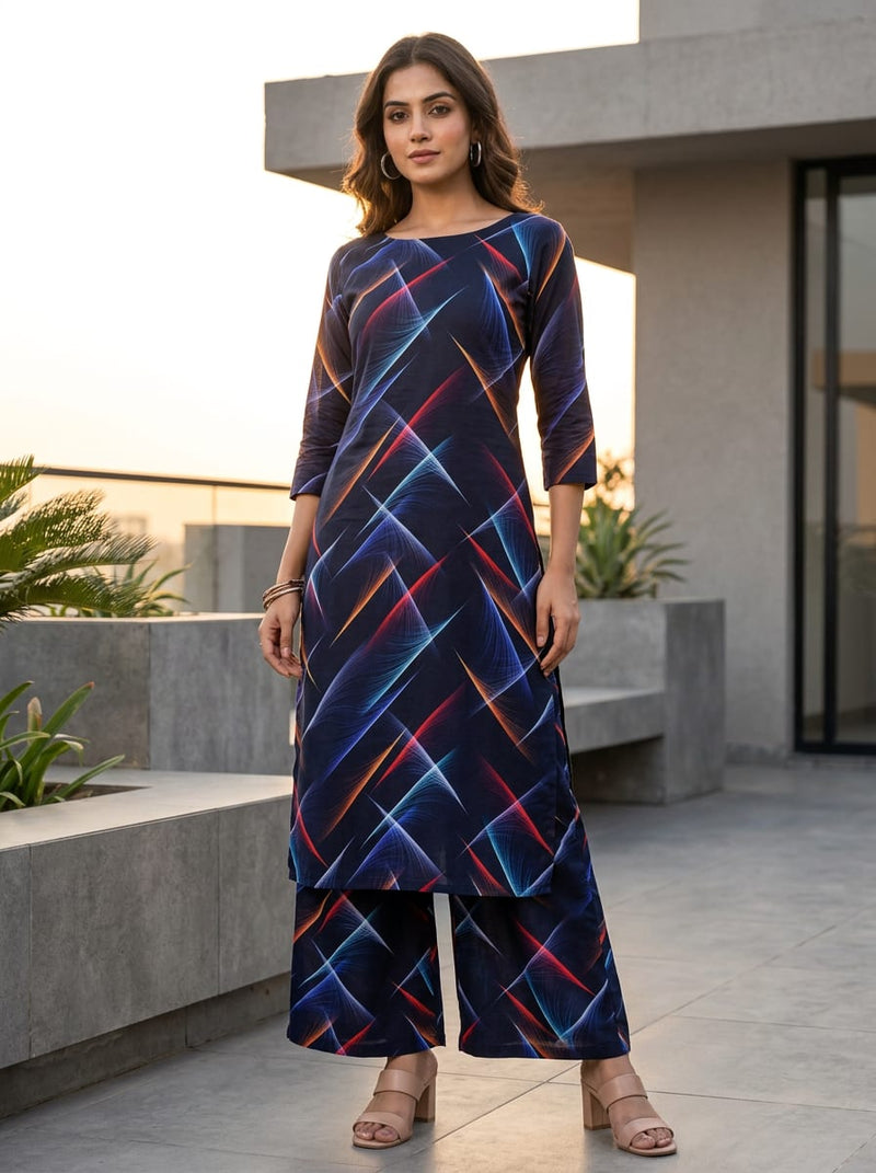Multicolor Abstract Light Trails Pattern Cotton Digital Printed Fabric