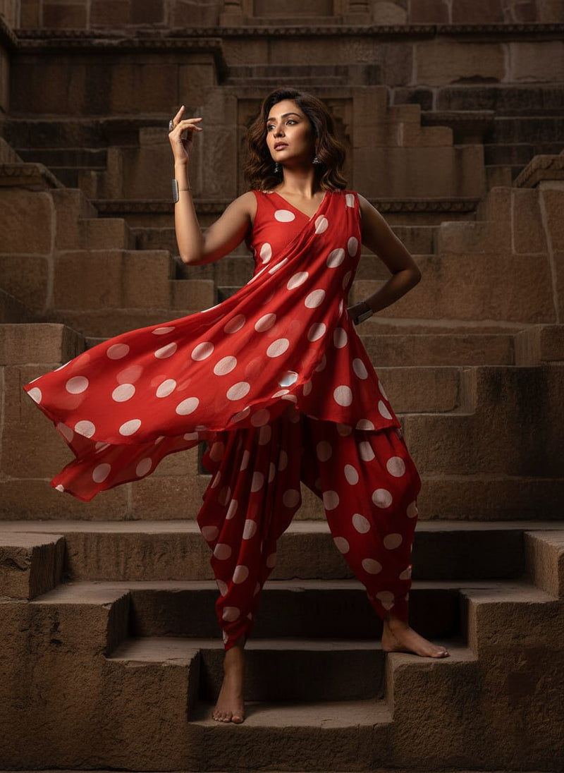 FAB VOGUE Studio - Red Polka Dot Digital Printed Fabric