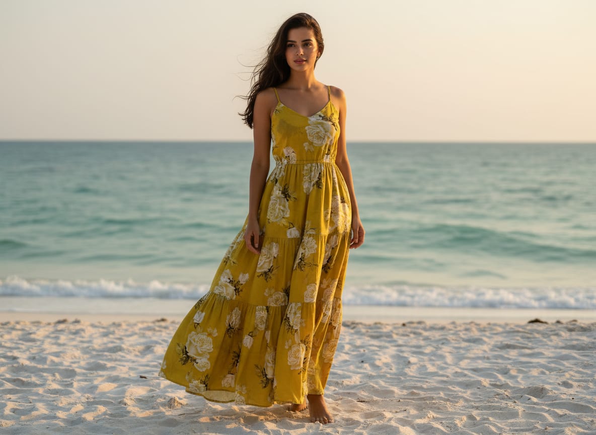 Gorgeous yellow Cotton digital printed fabric by FAB VOGUE Studio