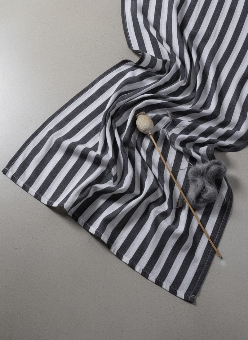 Gorgeous digital printed Cotton fabric with white and black stripes