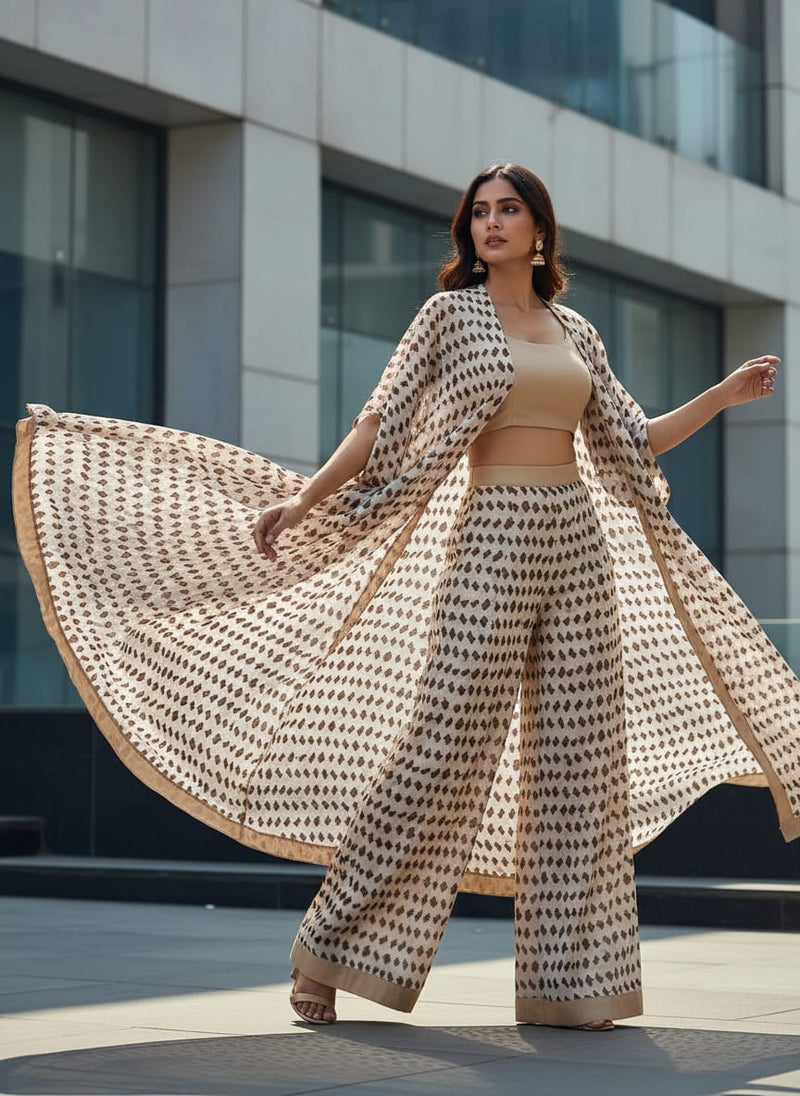 Classy digital printed fabric in cream color