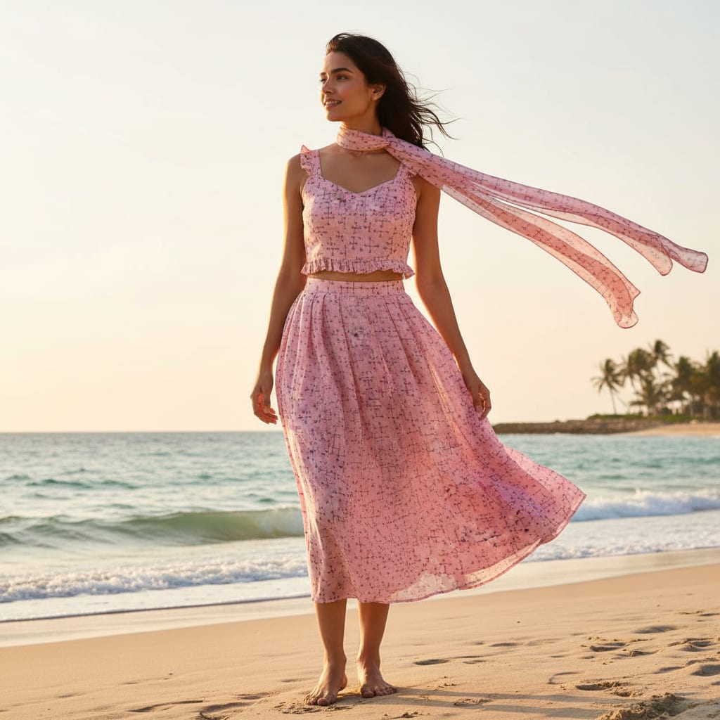 Gorgeous geometric printed Georgette fabric from FAB VOGUE Studio