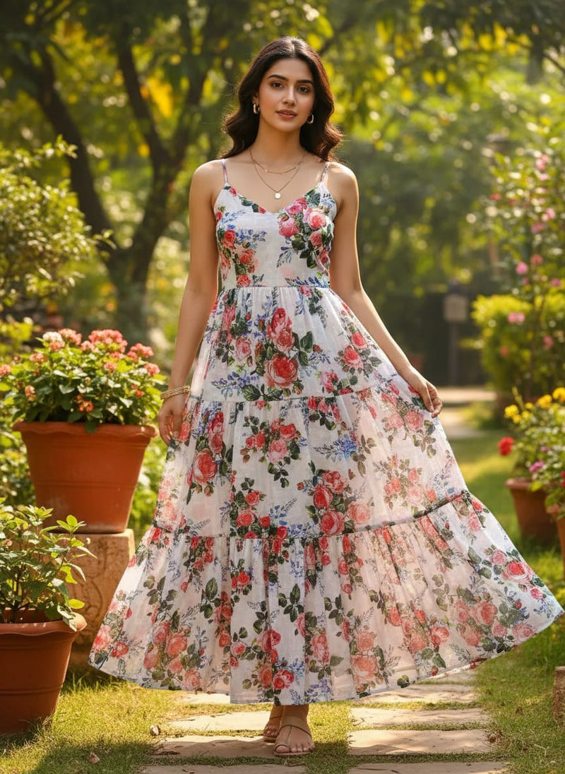 Classy floral print muslin fabric from FAB VOGUE Studio
