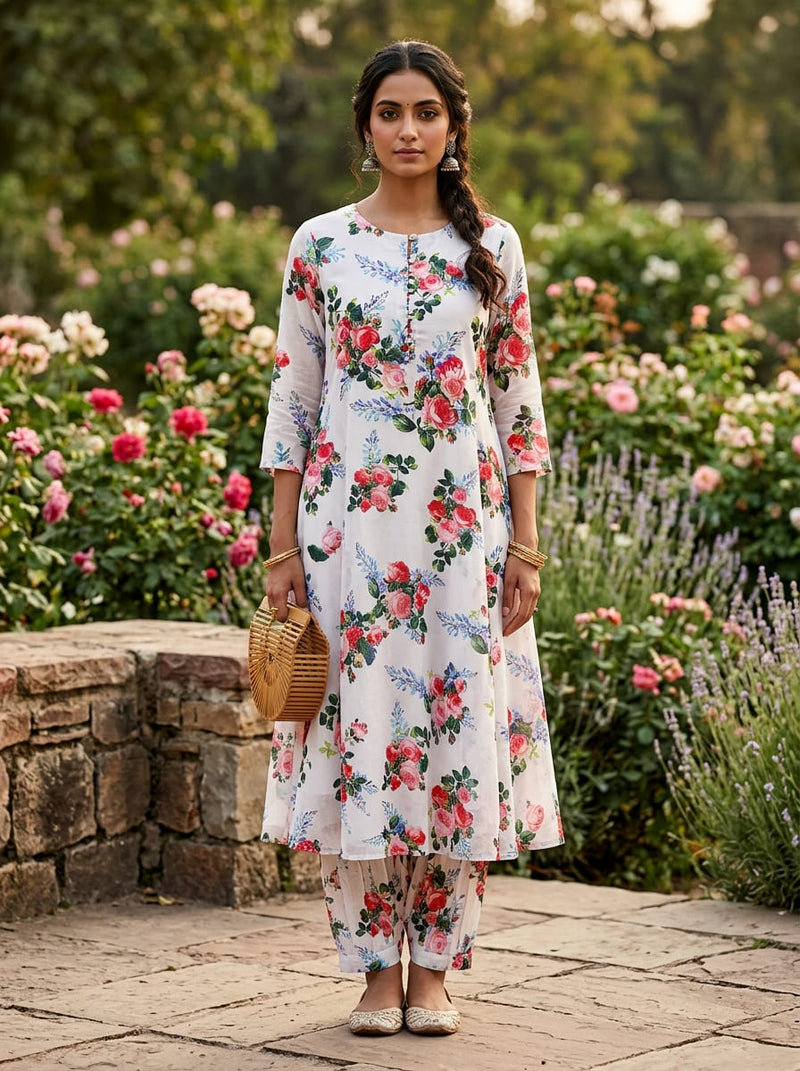 Multicolor Classic Rose Bouquet Floral Muslin Digital Printed Fabric