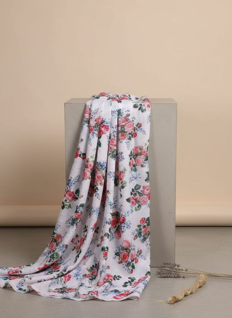 Classy floral print muslin fabric from FAB VOGUE Studio