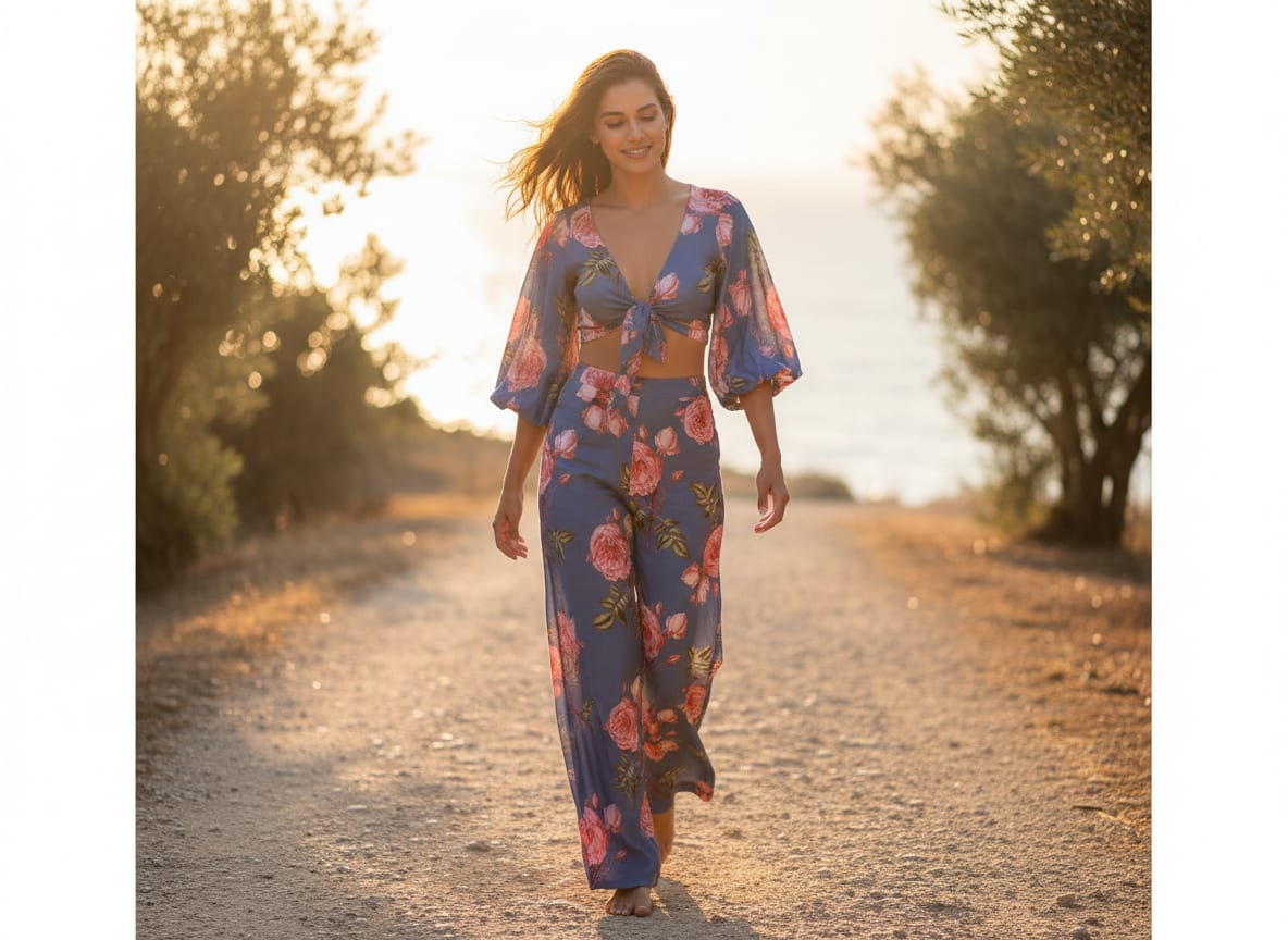 Classy floral digital printed fabric in blue by FAB VOGUE Studio