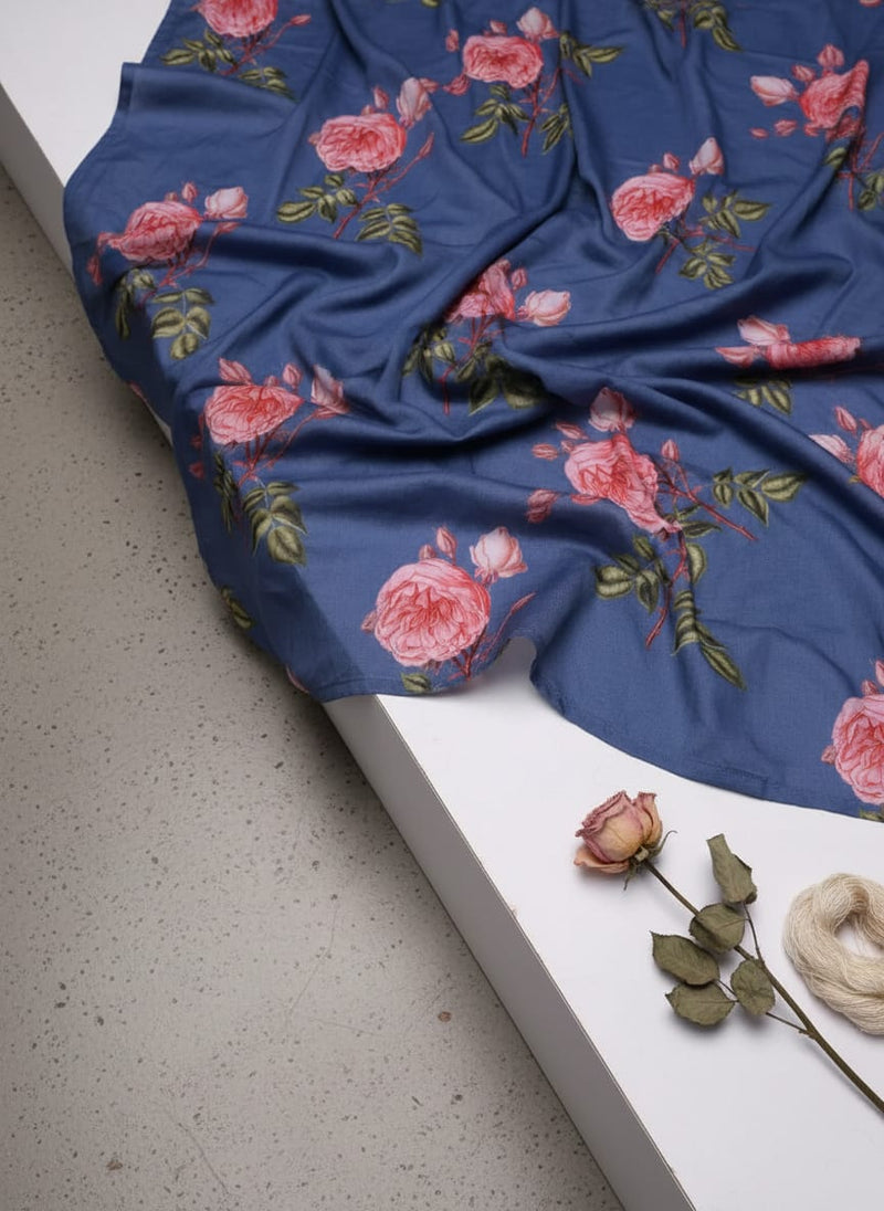 Classy floral digital printed fabric in blue by FAB VOGUE Studio