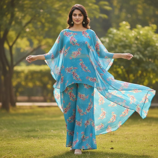 FAB VOGUE Studio's Pure Georgette Digital Printed Ditsy Fabric in Blue - alternate view