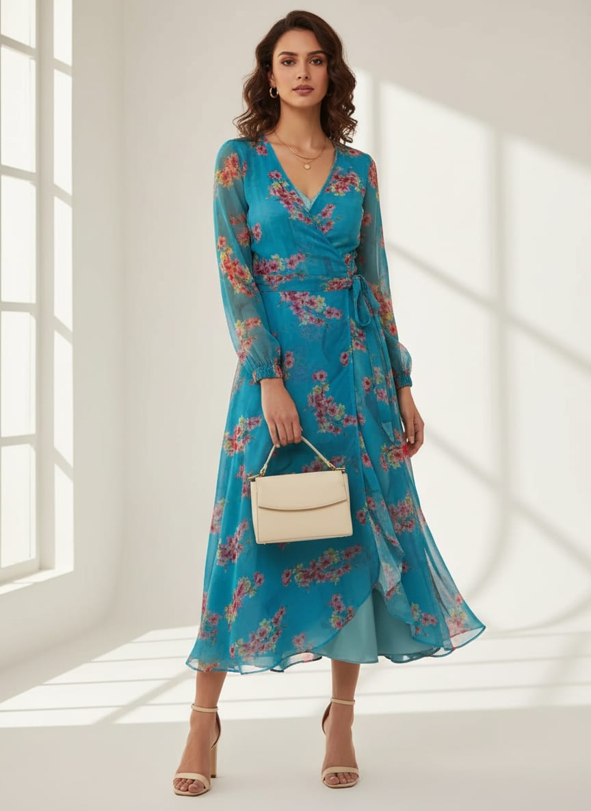 FAB VOGUE Studio's Pure Georgette Digital Printed Ditsy Fabric in Blue