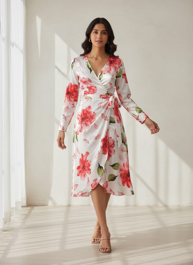 Classy damask floral print silk crepe fabric from FAB VOGUE Studio