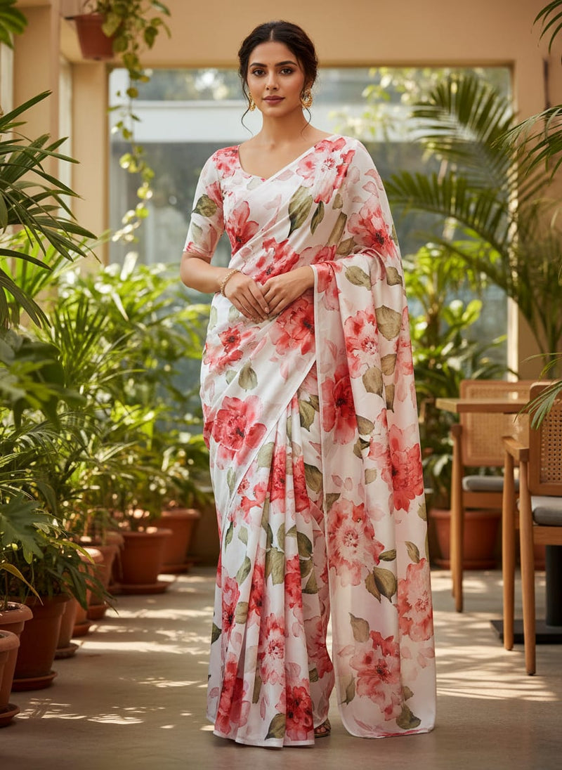 Classy damask floral print silk crepe fabric from FAB VOGUE Studio