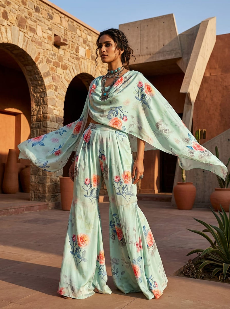 Multicolor Watercolor Roses Floral Silk Crepe Digital Printed Fabric