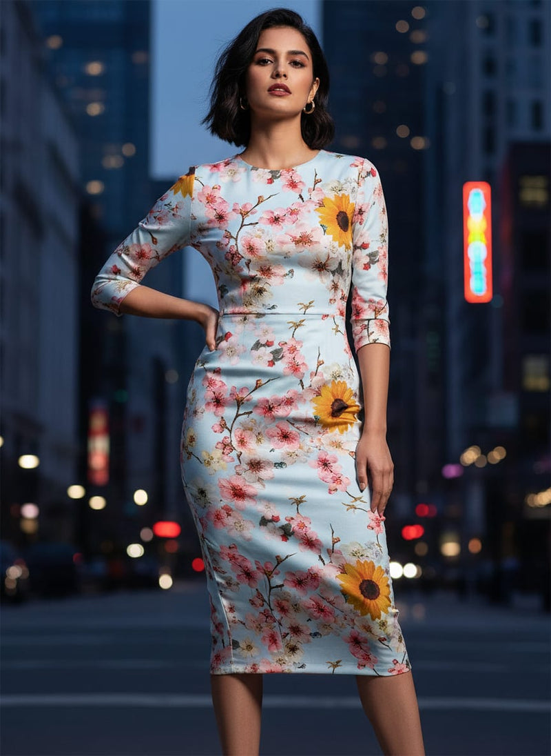 Classy floral print silk crepe fabric from FAB VOGUE Studio