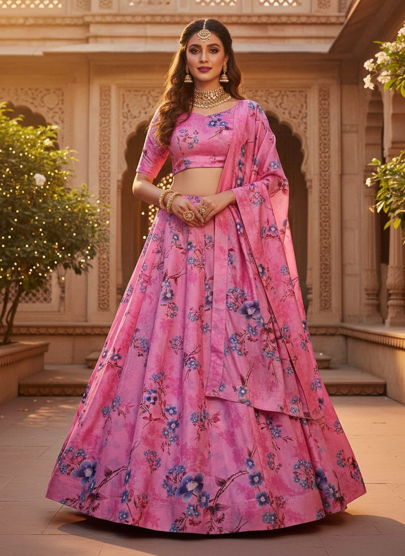 Upada Silk Digital Printed Ditsy Fabric in Pink by FAB VOGUE Studio