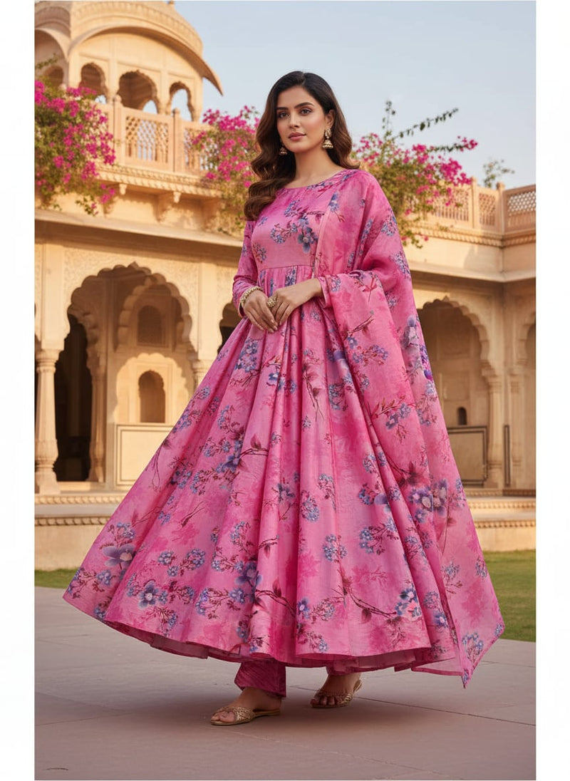 Upada Silk Digital Printed Ditsy Fabric in Pink by FAB VOGUE Studio