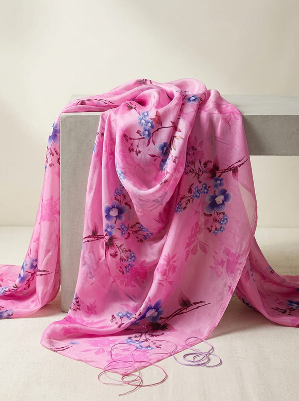 Pink Blue Botanical Floral Upada Silk Digital Printed Fabric - Fabric Editorial Studio Flatlay Lookbook - US-0-TA09678P3-110