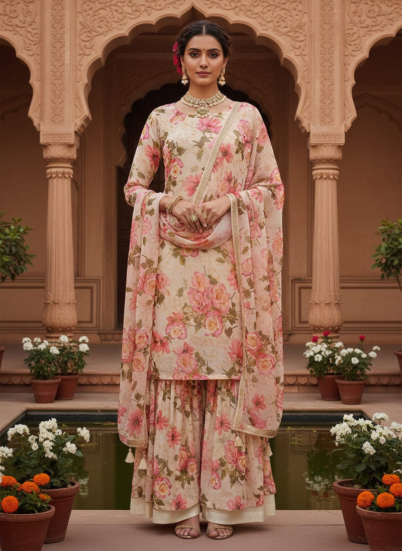 Gorgeous floral damask print chiffon fabric