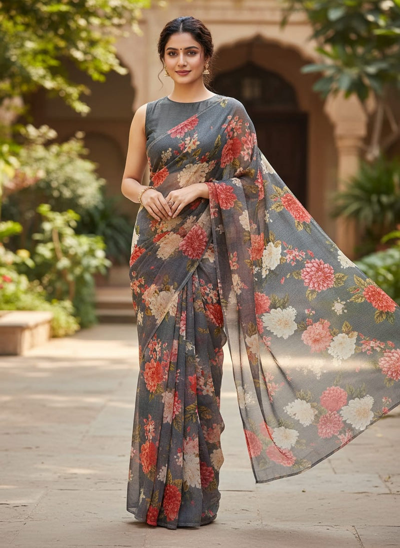 Floral Chiffon Digital Printed Fabric by FAB VOGUE Studio
